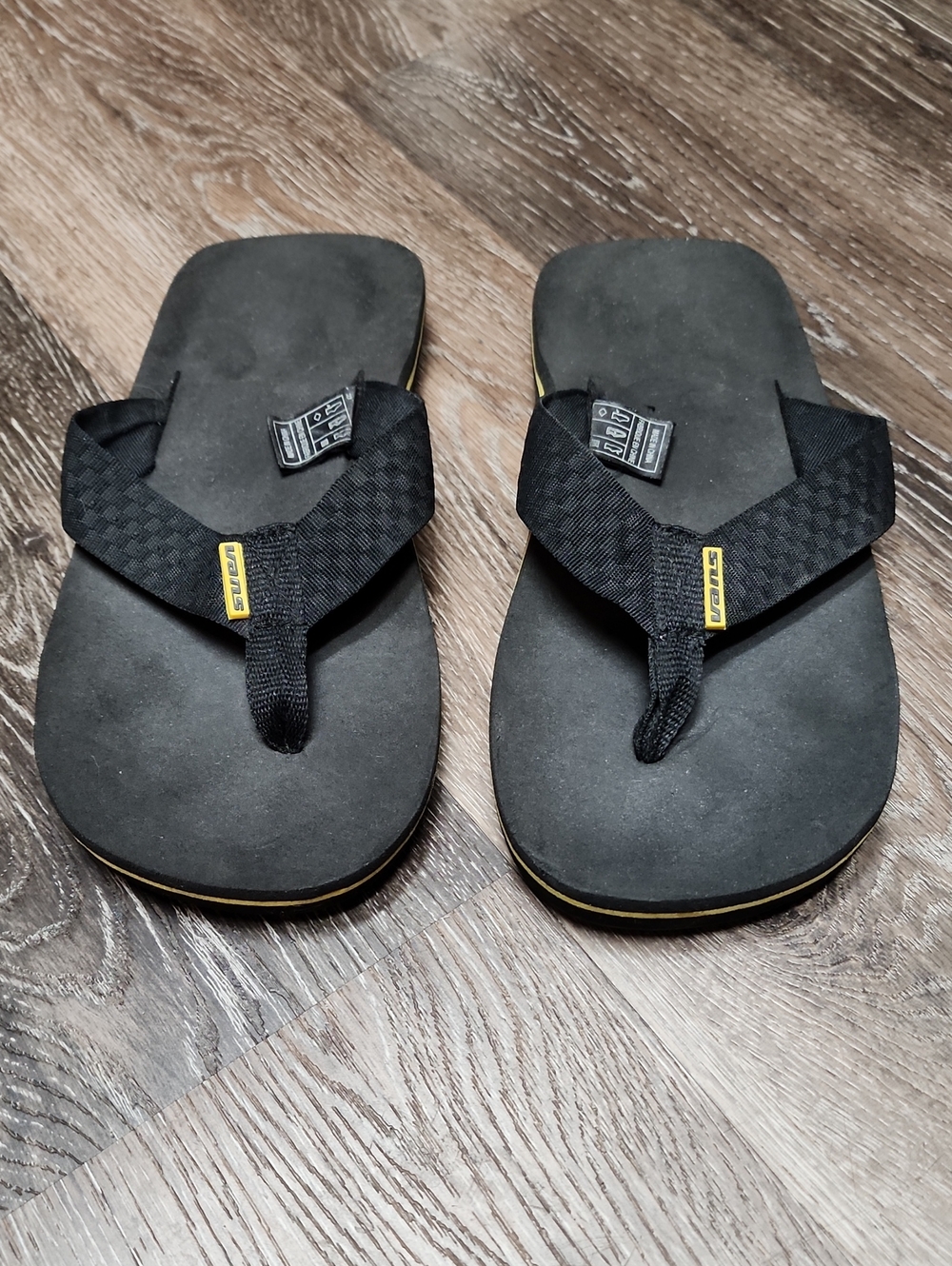 Vans Black Flip-Flops with Yellow Accent Logo